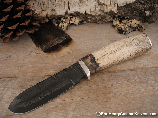 HTS-7 Damascus FEATHER Bowie // Custom // WENGE Wood Handle Amazing grains  // Damascus Fittings / Feather Forged Pattern // Camp // Hunting